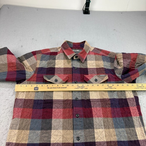 Eddie Bauer Flannel Shirt Mens Large Red‎ Plaid Quilted Shacket Outdoor Lined - Picture 10 of 14
